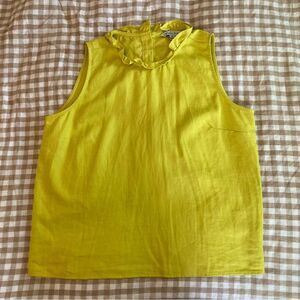 Ophelia Roe Chartreuse Ruffle Collar Top Linen Blend Size Medium
